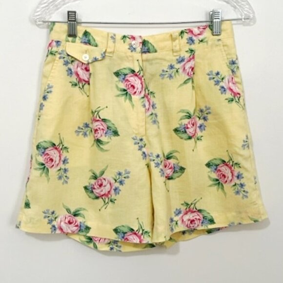 Lauren Ralph Lauren Linen Shorts Yellow Floral High Waisted Women's Size 6P - Picture 1 of 5